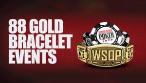 88 Gold Bracelet Events Sign Next to a Ring and Casino Chips 